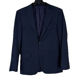 JOS A BANK Blazer Men 1905 Brrr Comfort 39R Blue Plaid Organic Wool Blend Slim